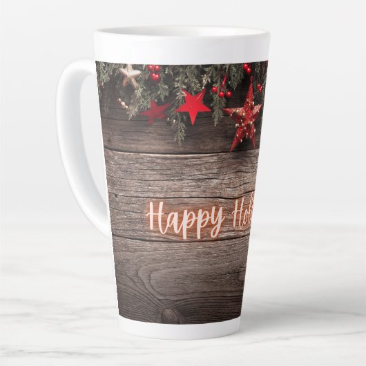 Rustikaler Neon Happy Holidays Milchtasse (Linke Ecke)