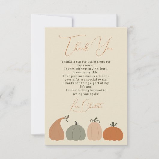 Rustikaler neutraler Fall Pumpkin Danke Babydusche (Vorderseite)