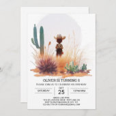 Rustikaler Niedlicher Cowboy zum Geburtstag Einladung (Vorne/Hinten)