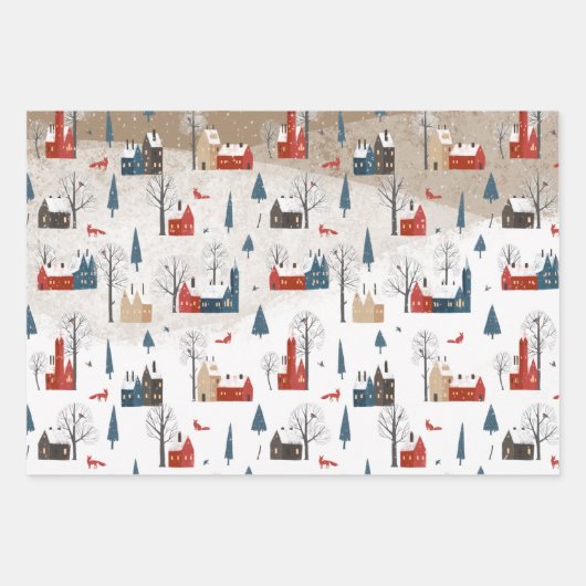 Rustikaler Nordic Red Fox in einem schneebedeckten Geschenkpapier Set (Vorderseite 2)