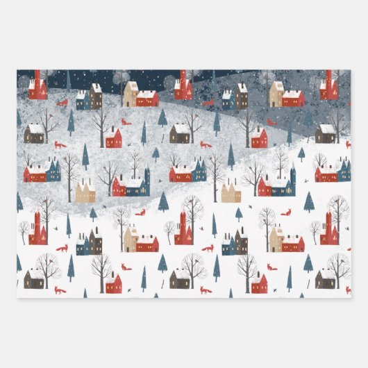 Rustikaler Nordic Red Fox in einem schneebedeckten Geschenkpapier Set (Vorderseite)