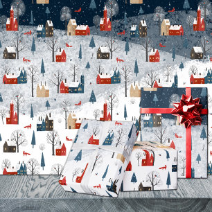 Rustikaler Nordic Red Fox in einem schneebedeckten Geschenkpapier Set