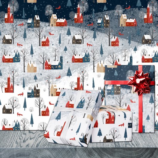 Rustikaler Nordic Red Fox in einem schneebedeckten Geschenkpapier Set