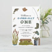 Rustikaler O-Fisch-Alleinfisch zum ersten Geburtst Einladung (Stehend Vorderseite)