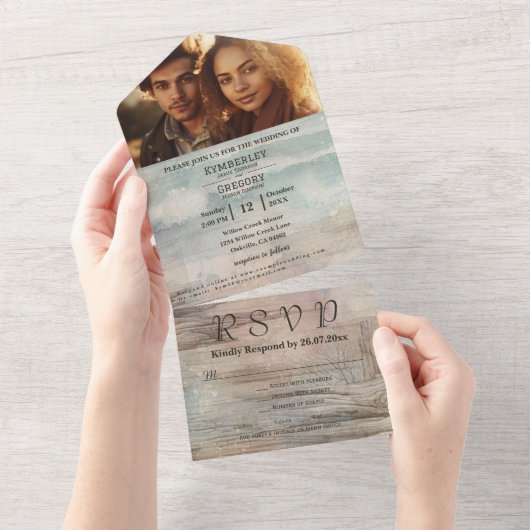 Rustikaler Ocean Beach Abstrakt Landschaft Minimal All In One Einladung (Abreißen)