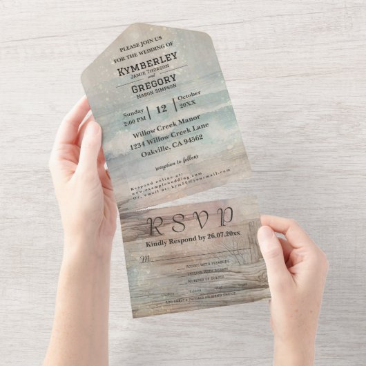 Rustikaler Ocean Beach Abstrakt Landschaft Minimal All In One Einladung (Abreißen)