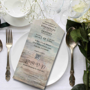 Rustikaler Ocean Beach Themed QR Code Minimalistis All In One Einladung