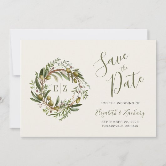 Rustikaler Olivenhain Save the Date Einladung (Vorderseite)