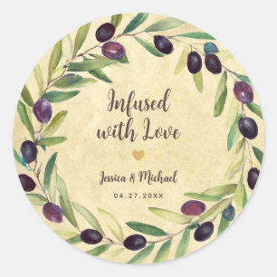 Rustikaler Olivenölkranz mit Liebe Runder Aufkleber