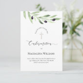 Rustikaler Olivenzweig katholische Bestätigung Einladung (Stehend Vorderseite)