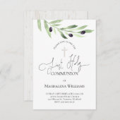 Rustikaler Olivenzweig Katholische Erste Kommune I Einladung (Vorne/Hinten)