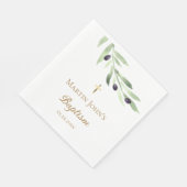rustikaler Olivenzweig Taufe Serviette (Ecke)