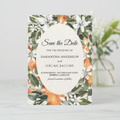 Rustikaler Orange Citrus Floral | Elegant Boho Save The Date (Stehend Vorderseite)