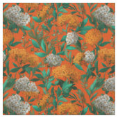 Rustikaler Orange-Grüner Botanischer Kräftiger Vin Stoff (Nahaufnahme)