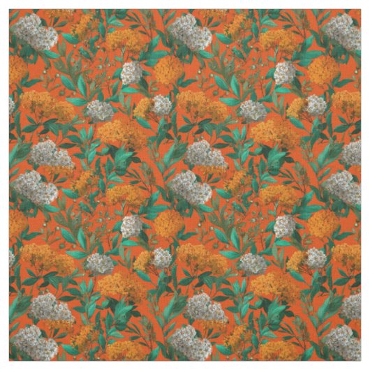 Rustikaler Orange-Grüner Botanischer Kräftiger Vin Stoff (Muster)