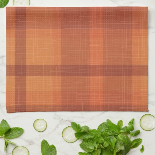 Rustikaler Orange Herbst Karierter Tartan Geschirrtuch (Gefaltet)