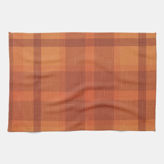 Rustikaler Orange Herbst Karierter Tartan Geschirrtuch (Horizontal)