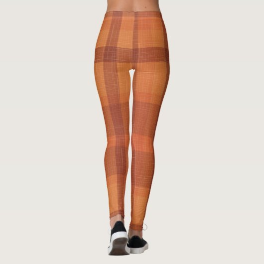 Rustikaler Orange Herbst Karierter Tartan Leggings (Rückseite)