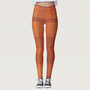Rustikaler Orange Herbst Karierter Tartan Leggings