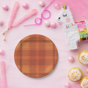 Rustikaler Orange Herbst Karierter Tartan Pappteller