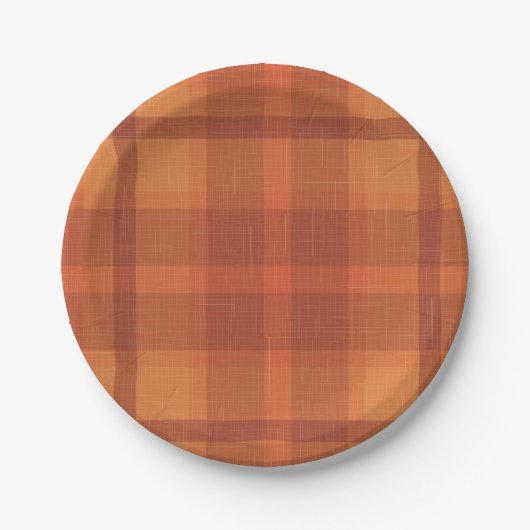 Rustikaler Orange Herbst Karierter Tartan Pappteller (Vorderseite)