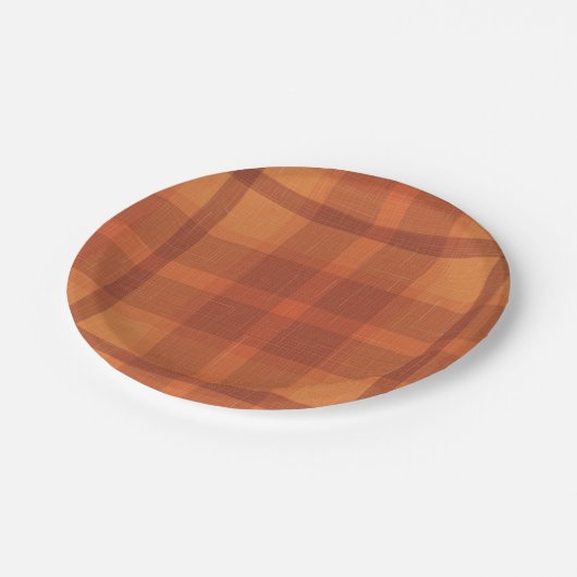 Rustikaler Orange Herbst Karierter Tartan Pappteller (Schrägansicht)