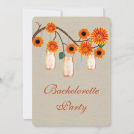 Rustikaler Orange Mason Jars Junggeselinnen-Abschi Einladung