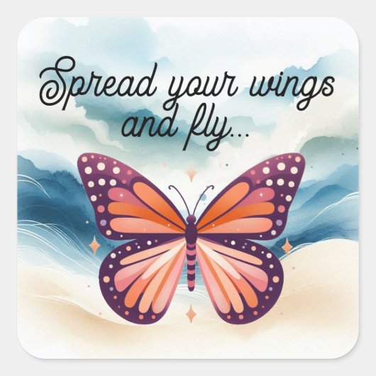 Rustikaler Orange Monarch Butterfly mit Sprichwort Quadratischer Aufkleber (Vorderseite)