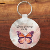 Rustikaler Orange Monarch Butterfly mit Sprichwort Schlüsselanhänger (Vorderseite)