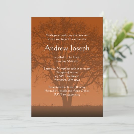 Rustikaler Orangenbaum Bar Mitzvah Einladungen (Stehend Vorderseite)