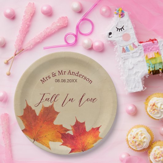 Rustikaler Orangenfall in Blätter der Liebe Herbst Pappteller (Party)