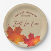 Rustikaler Orangenfall in Blätter der Liebe Herbst Pappteller (Vorderseite)