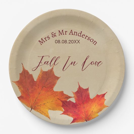 Rustikaler Orangenfall in Blätter der Liebe Herbst Pappteller (Vorderseite)