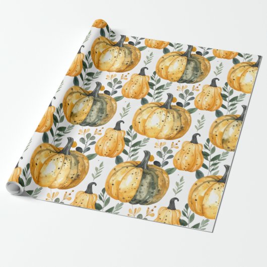 Rustikaler Orangenkürbis Herbst Geschenkpapier (Ungerollt)
