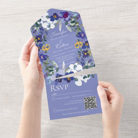 Rustikaler Orchideenschrei Periwinkle QR Code All In One Einladung (Abreißen)