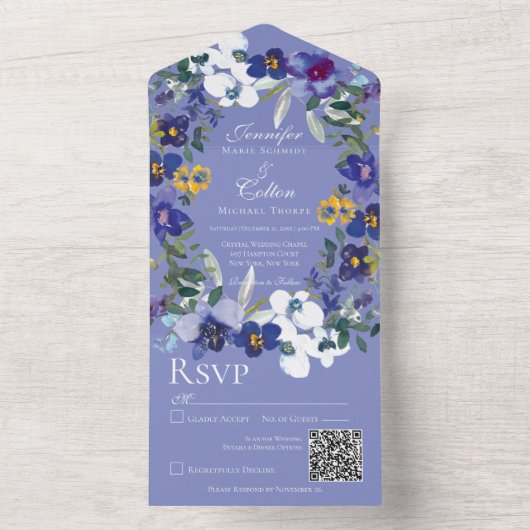 Rustikaler Orchideenschrei Periwinkle QR Code All In One Einladung (Innen Boden)