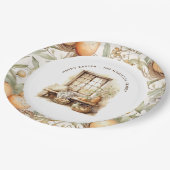 Rustikaler Ostern Beige Personalisierter Familienn Pappteller (Schrägansicht)