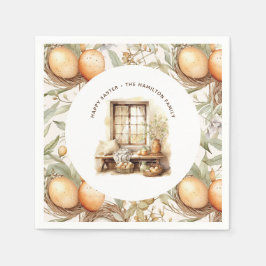 Rustikaler Ostern Beige Personalisierter Familienn Serviette