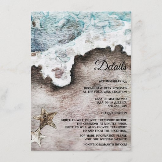Rustikaler Ozean | Angaben zur Beach-Hochzeit in U Begleitkarte (Vorderseite)