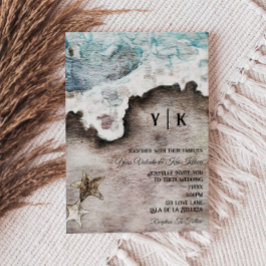 Rustikaler Ozean | Hochzeitsmonographie am Strand Einladung
