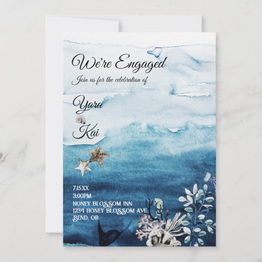 Rustikaler Ozean Wir sind Verlobte Engagement-Part Einladung (Vorderseite)