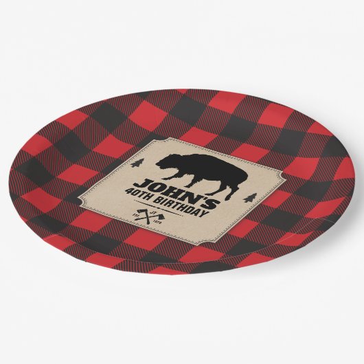 Rustikaler Packpapier-Blick-Büffel kariert mit Pappteller (Schrägansicht)