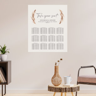 Rustikaler Pampasgras-Botanischer Hochzeitsplan Poster