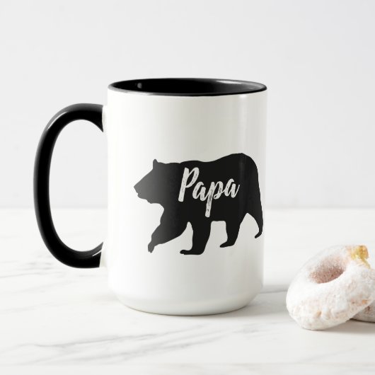 Rustikaler Papa-Bär, einfach schwarz und weiß Tasse (Mit Donut)