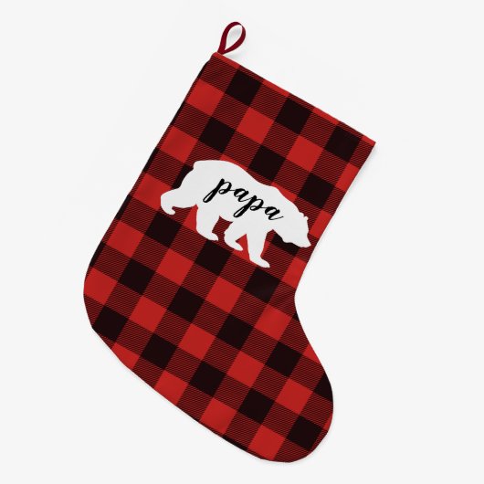 Rustikaler Papa-Bär rot u. schwarzer Büffel Großer Weihnachtsstrumpf (Vorderansicht (hängend))