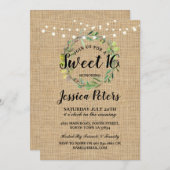 Rustikaler Party-Leinwand-GrünWreath des Bonbon-16 Einladung (Vorne/Hinten)