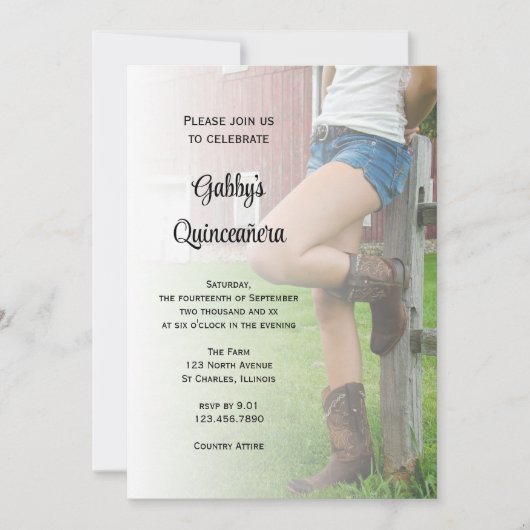 Rustikaler Party Western Quinceañera Einladung (Vorderseite)