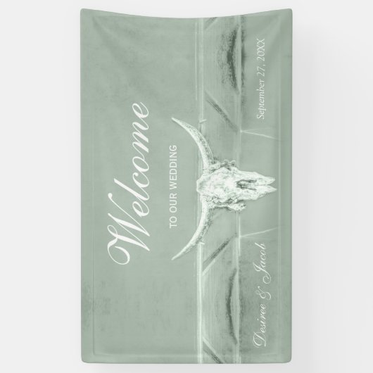 Rustikaler Pastell Sage Grüner Western Kuh Schädel Banner (Vertikal)