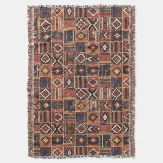 Rustikaler Patchwork-Kilim-Geometrie-Teppich Decke (Vorderseite Vertikal)