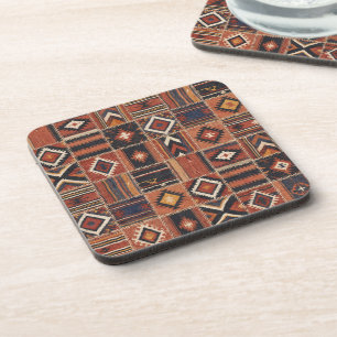 Rustikaler Patchwork-Kilim-Geometrie-Teppich Getränkeuntersetzer